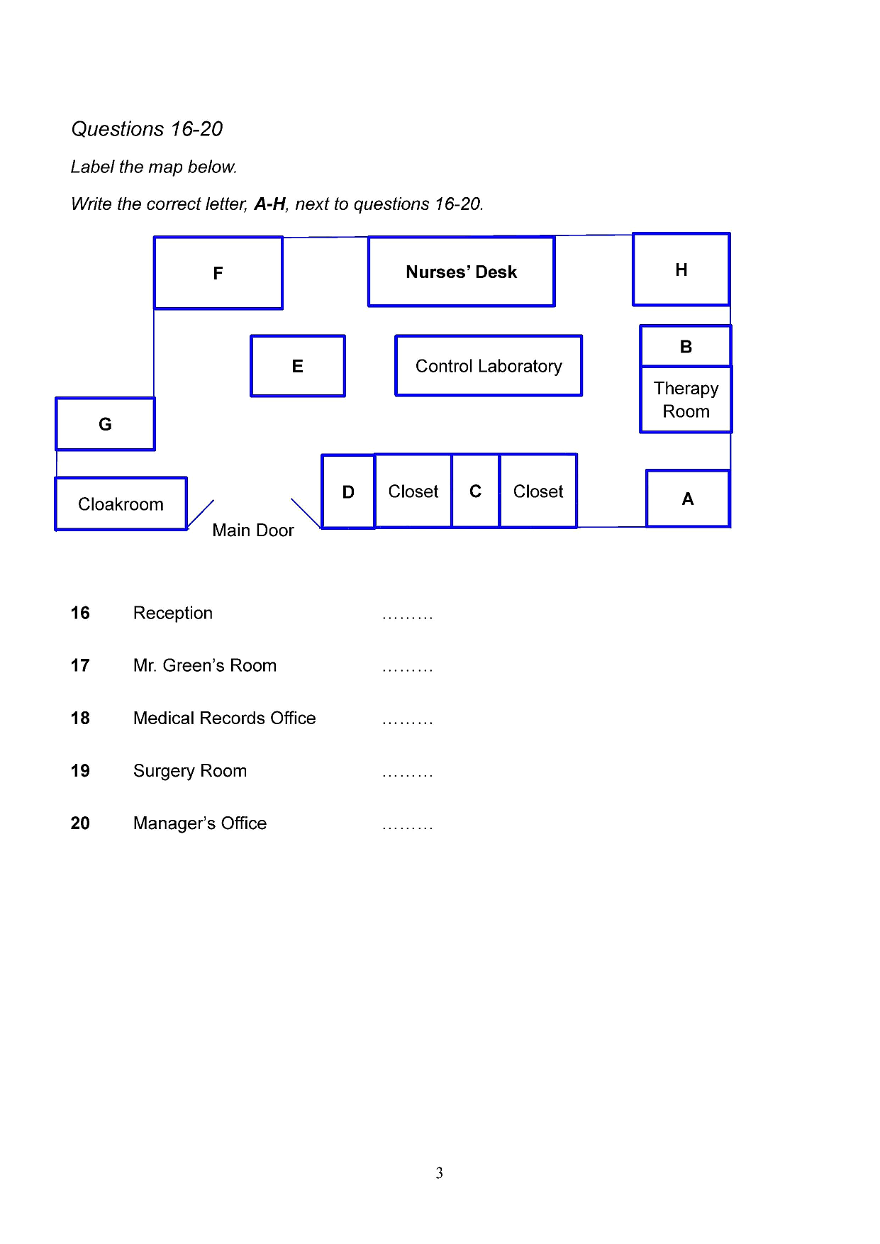 Map/diagram for Section 2 — Hospital map labelling